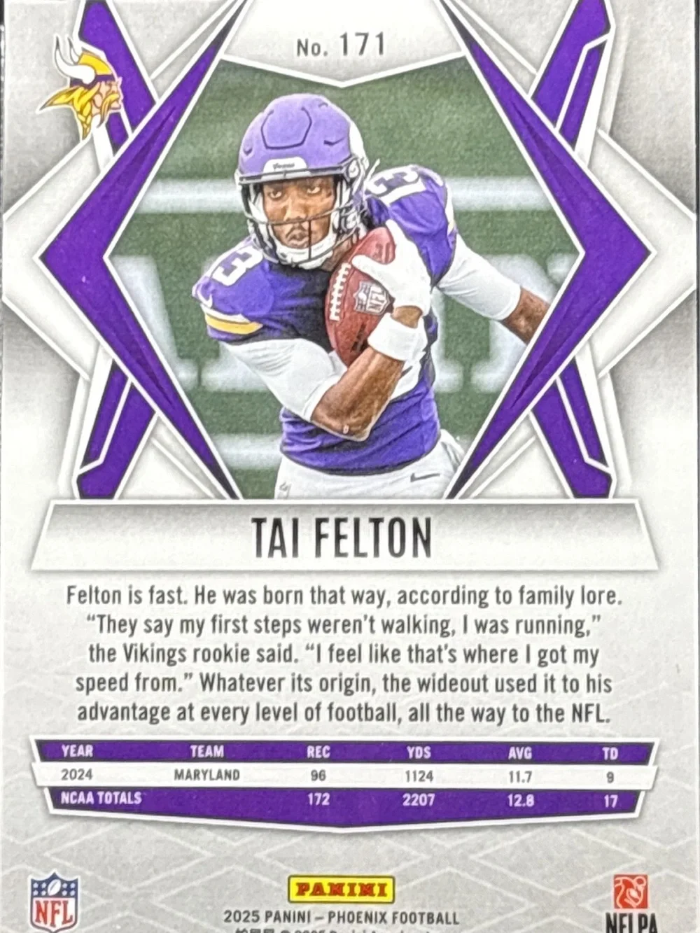 Panini Phoenix Tai Felton Vikings Rookie Football Card